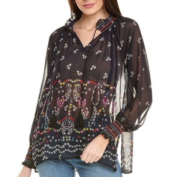 Cabi Enjoy Blouse Floral Sheer Medium Navy Floral - Picture 1 of 10